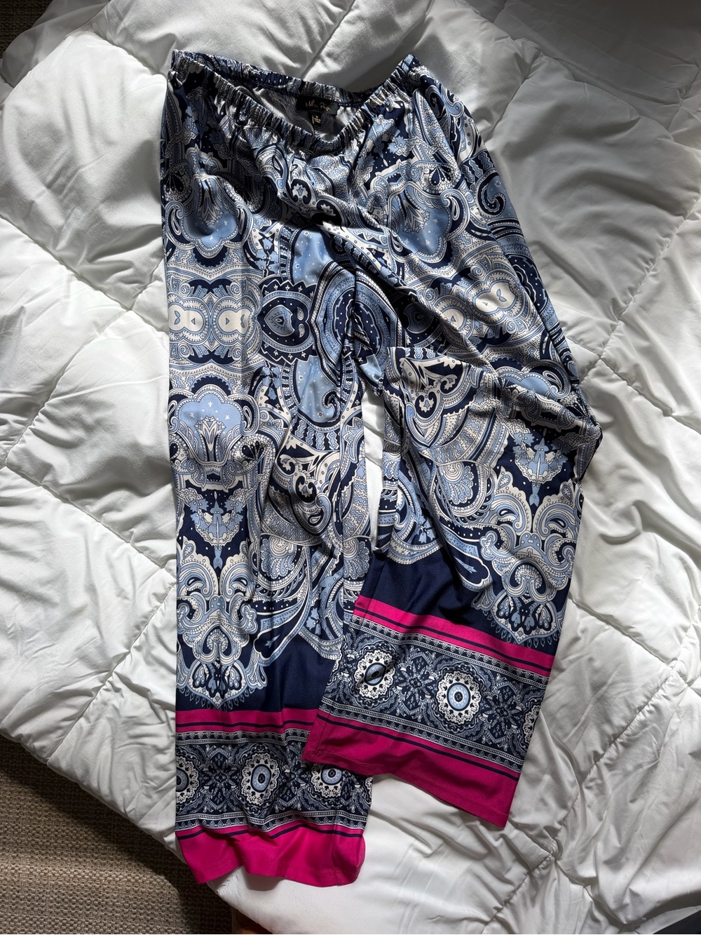Women’s Navy Paisley Print Lounge Pants with Pink Trim